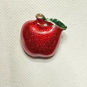 Vintage 90s Red Apple Pin | Small Fruit Brooch Lapel Teacher Jewelry 1/2”